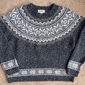 St John's Bay Sweater Womens L Blue Nordic Fair Isle Marled Vintage Wool Blend